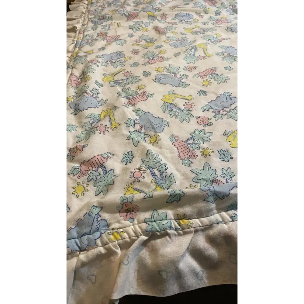 Vintage Novelty Crib Baby Coverlet Safari Jungle Animals Quilt Blanket 43”x33”